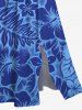Robe Mi-Longue Fendue Fleur D'Hibiscus et Feuille Tropicale Imprimées de Grande Taille - Bleu S