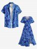 Plus Size Hibiscus Flower Leaf Tropical Print Split Hawaii Midi Dress -  