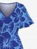 Plus Size Hibiscus Flower Leaf Tropical Print Split Hawaii Midi Dress -  