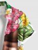 Plus Size Tropical Leaf Flower Muscle Print Hawaii Button Pocket Shirt For Men -  