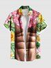Plus Size Tropical Leaf Flower Muscle Print Hawaii Button Pocket Shirt For Men -  