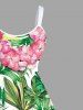 Plus Size Tropical Leaf Flower Wreath Print Hawaii A Line Tank Dress -  