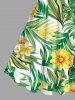 Plus Size Tropical Leaf Flower Wreath Print Hawaii A Line Tank Dress -  