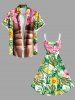 Plus Size Tropical Leaf Flower Wreath Print Hawaii A Line Tank Dress -  
