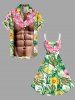 Plus Size Tropical Leaf Flower Wreath Print Hawaii A Line Tank Dress -  