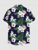 Plus Size Tropical Leaves Floral Print Hawaii Button Pocket Shirt For Men -  