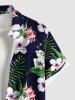 Plus Size Tropical Leaves Floral Print Hawaii Button Pocket Shirt For Men -  