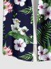 Plus Size Tropical Leaves Floral Print Hawaii Button Pocket Shirt For Men -  