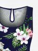 Plus Size Tropical Leaves Floral Print Hawaii Drawstring Pocket Jumpsuit -  
