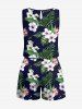 Plus Size Tropical Leaves Floral Print Hawaii Drawstring Pocket Jumpsuit -  