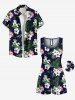 Plus Size Tropical Leaves Floral Print Hawaii Drawstring Pocket Jumpsuit -  