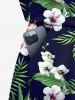Plus Size Tropical Leaves Floral Print Hawaii Drawstring Pocket Jumpsuit -  