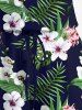 Plus Size Tropical Leaves Floral Print Hawaii Drawstring Pocket Jumpsuit -  
