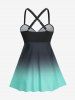 Plus Size Dip Dye Ombre Print Layered Ruffles Crisscross Strappy Tankini Swimsuit -  
