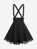 Gothic Buckle Grommet Strap Lace Trim Textured Crisscross Strappy Suspender A Line Skirt -  