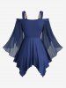 Haut asymétrique à épaules dénudées et manches papillon avec empiècement à lacets et œillets froncés - Bleu profond M