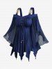 Haut asymétrique à épaules dénudées et manches papillon avec empiècement à lacets et œillets froncés - Bleu profond M