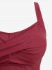 Plus Size Skull Rose Flower Paisley Print Twist Tankini Swimsuit (Adjustable Shoulder Strap) - Rouge L | US 12