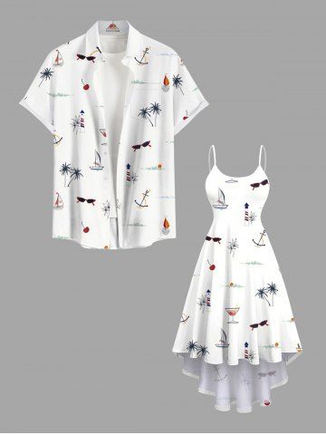 Coconut Tree Lighthouse Sunglasses Fruit Juice Print Plus Size Matching Hawaii Beach Outfit For Couples