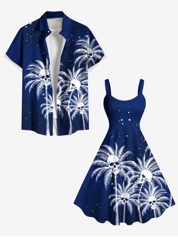Sac de Plage Grande Taille Imprimé Crâne et Cocotier Frais pour Couples - DEEP BLUE