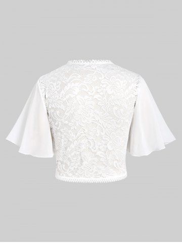 Lace Butterfly Sleeve Cardigan and Flower Print Jacquard Split Surplice A Line Dress Plus Size Outfit