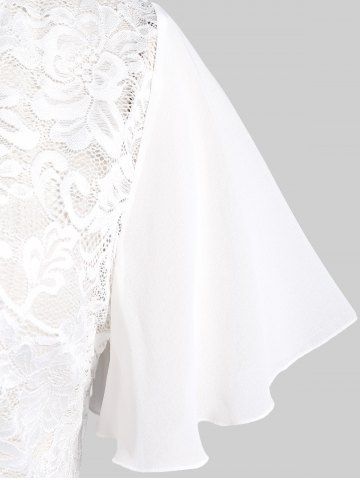 Lace Butterfly Sleeve Cardigan and Flower Print Jacquard Split Surplice A Line Dress Plus Size Outfit