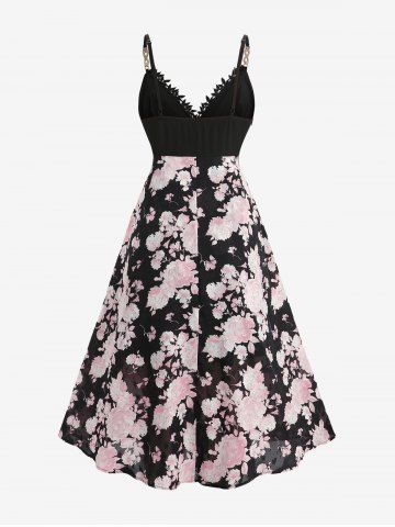 Lace Butterfly Sleeve Cardigan and Flower Print Jacquard Split Surplice A Line Dress Plus Size Outfit