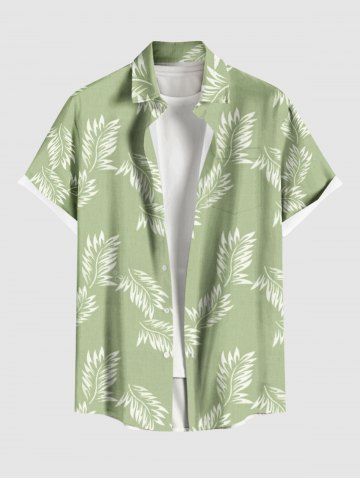 Plus Size Leaf Print Buttons Pocket Hawaii Shirt For Men - GREEN - S