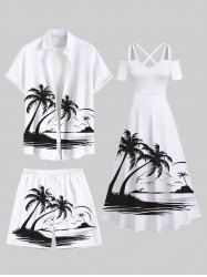 Rouleau Grande Taille Transparent Imprimé Cocotiers et Vagues Marines pour la Plage - Blanc 