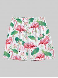 Plus Size Flamingo Lotus Flower Leaf Print Hawaii Drawstring Beach Shorts For Men -  