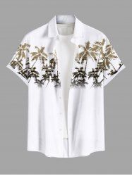 Plus Size Ombre Coconut Tree Synthwave Retrowave Print Hawaii Button Pocket Shirt For Men -  