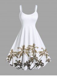 Robe Formelle Ligne A Palmier et Cocotier Imprimés de Grande Taille - Blanc 4X