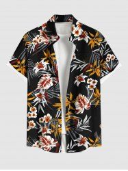 Chemise hawaïenne grande taille à imprimé feuilles tropicales et fleurs pour homme - Noir 4XL