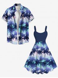 Contrastant à Rayures Imprimé Cocotier Grande Taille pour la Plage - Bleu 