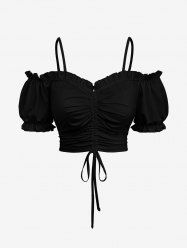 Plus Size Cold Shoulder Puff Sleeve Cinched Solid Cami Top -  