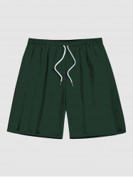 Short de Plage Hawaiien en Couleur Unie Grande Taille à Cordon pour Homme - Vert 8XL