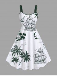Plus Size Coconut Tree Sailboat Cruise Print Hawaii A Line Tank Dress -  