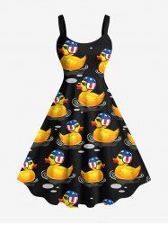 Robe débardeur trapèze grande taille à imprimé drapeau américain patriotique et canard hawaïen - Noir M