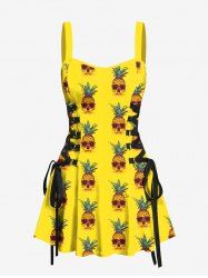 Pineapple Skulls Print Lace Up Hawaii Tank Dress -  