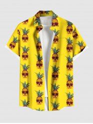 Plus Size Pineapple Skulls Print Buttons Pocket Hawaii Shirt For Men -  