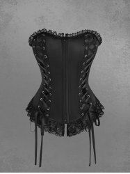 Gothic Plus Size Lace-up Flower Lace Trim Ruffles Hook and Eye Corset -  