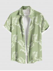 Plus Size Leaf Print Buttons Pocket Hawaii Shirt For Men -  
