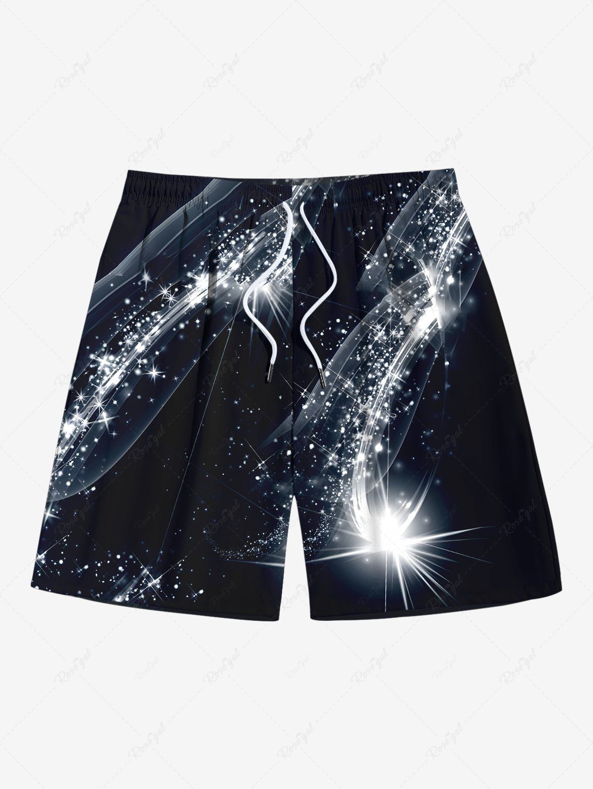 Chic Plus Size Glitter Stars Galaxy Print Hawaii Drawstring Beach Shorts For Men  