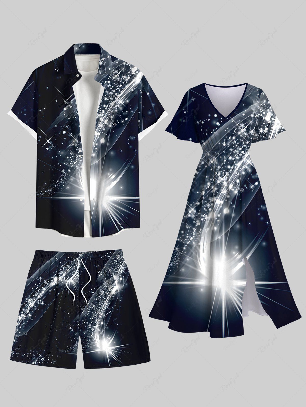 Costume Brillant Grande Taille Imprimé à la Galaxie Noir 