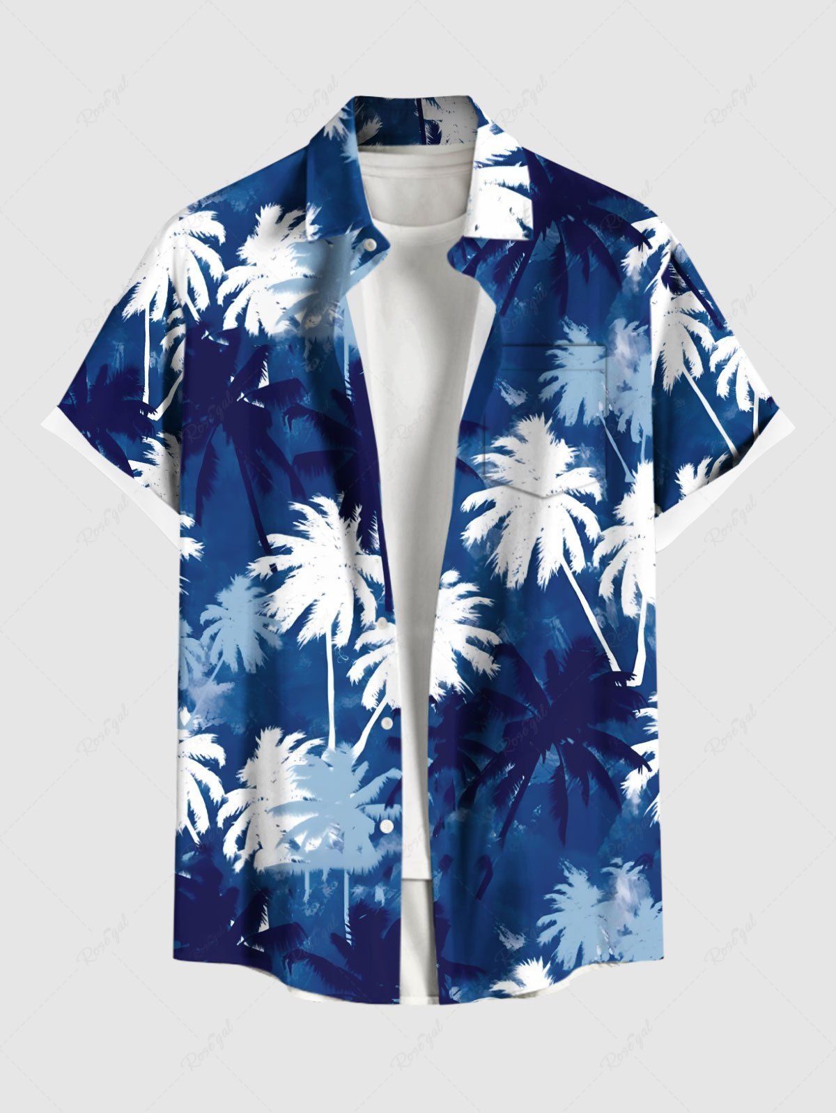 Affordable Plus Size Tie Dye Ombre Coconut Tree Print Hawaii Button Pocket Shirt For Men  
