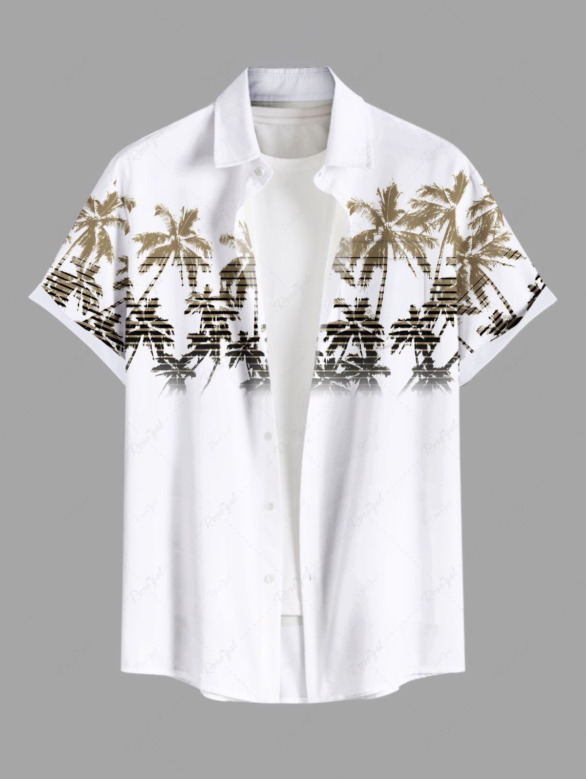 Hot Plus Size Ombre Coconut Tree Synthwave Retrowave Print Hawaii Button Pocket Shirt For Men  
