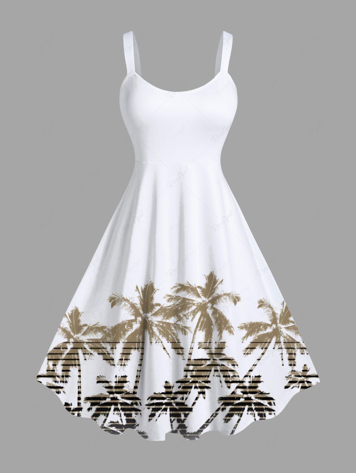 New Plus Size Ombre Coconut Tree Synthwave Retrowave Print Hawaii A Line Tank Dress  