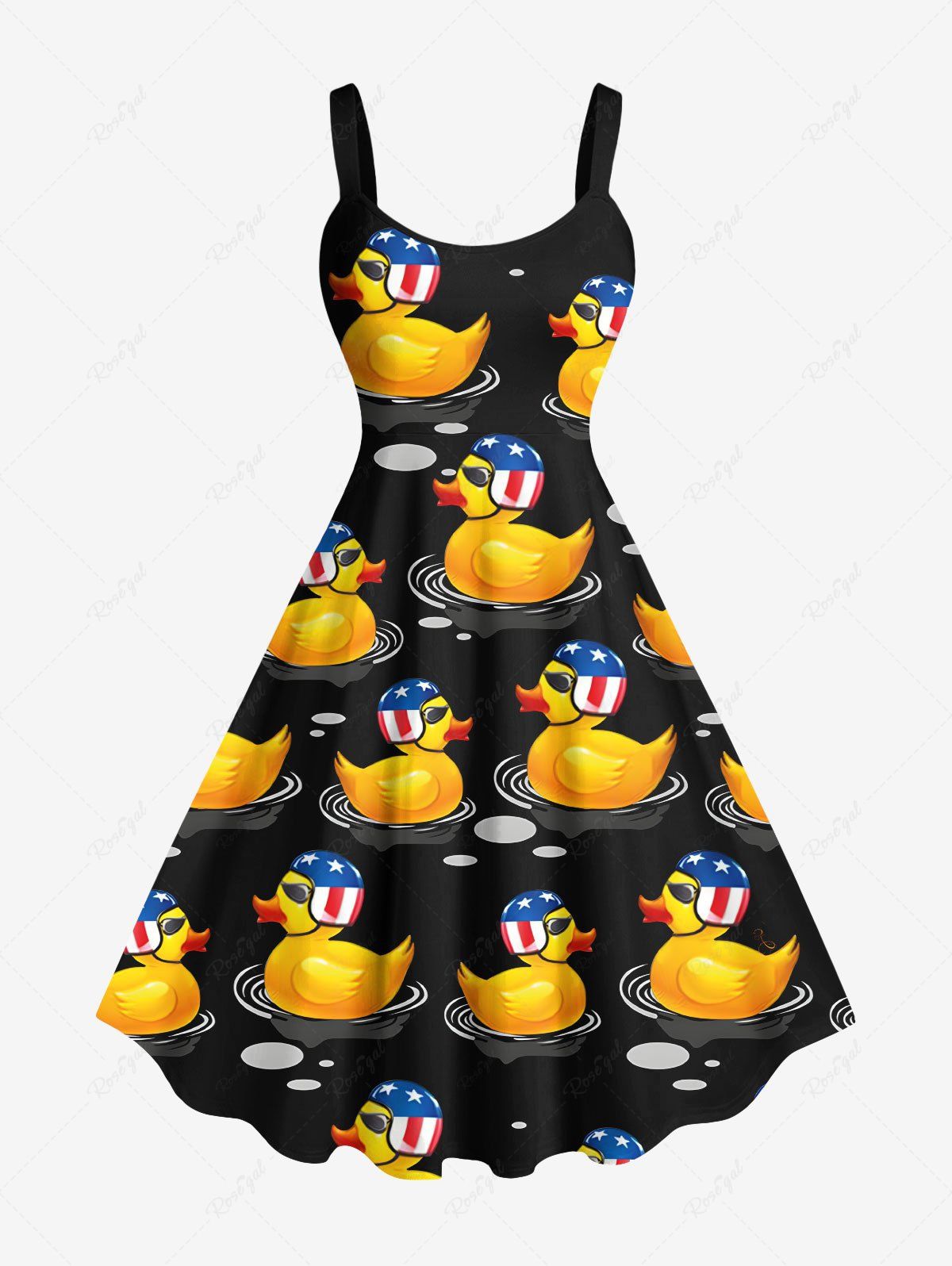 Latest Plus Size Patriotic American Flag Duck Print Hawaii A Line Tank Dress  