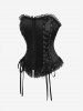 Gothic Plus Size Lace-up Flower Lace Trim Ruffles Hook and Eye Corset -  