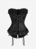 Gothic Plus Size Lace-up Flower Lace Trim Ruffles Hook and Eye Corset -  